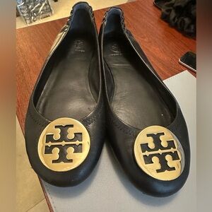 Tory Burch Minnie Flats - Black Leather - Size 9